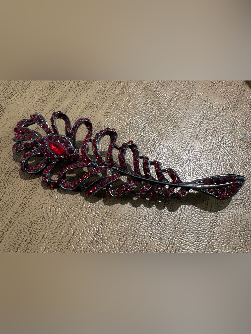 Red Crystal Feather Brooch